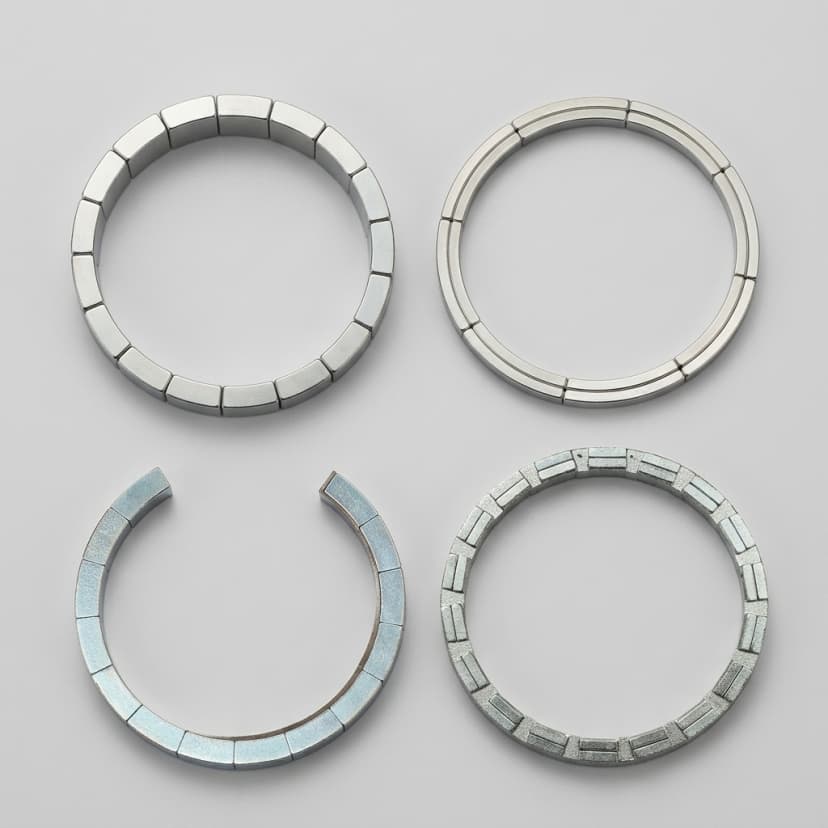Custom radial magnetized ring and arc magnet set